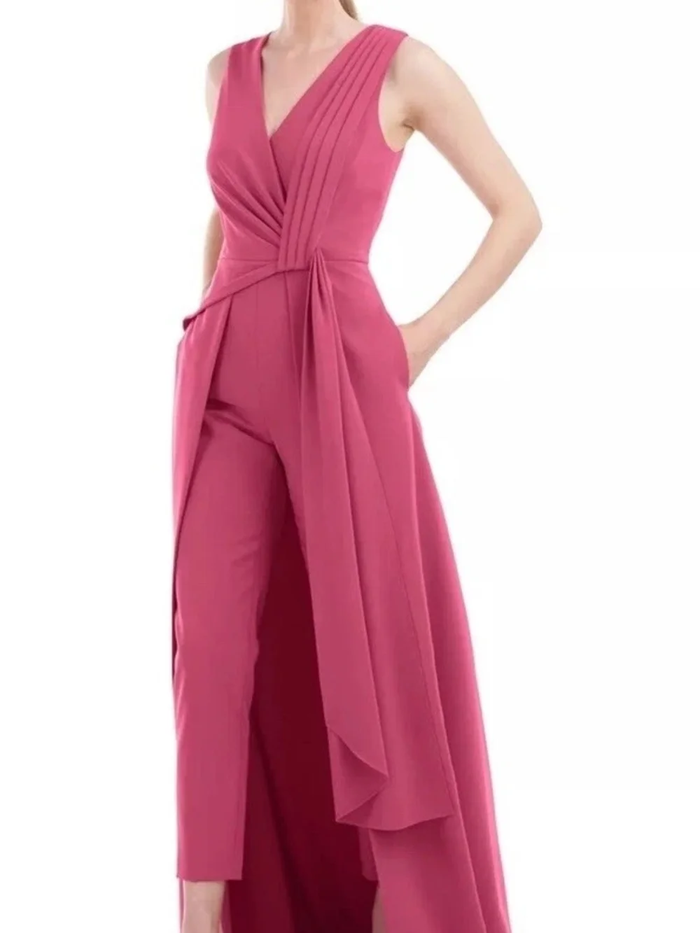 Sleeveless Rose Pink Wrap-Front Midi Dress - Picture 3 of 6